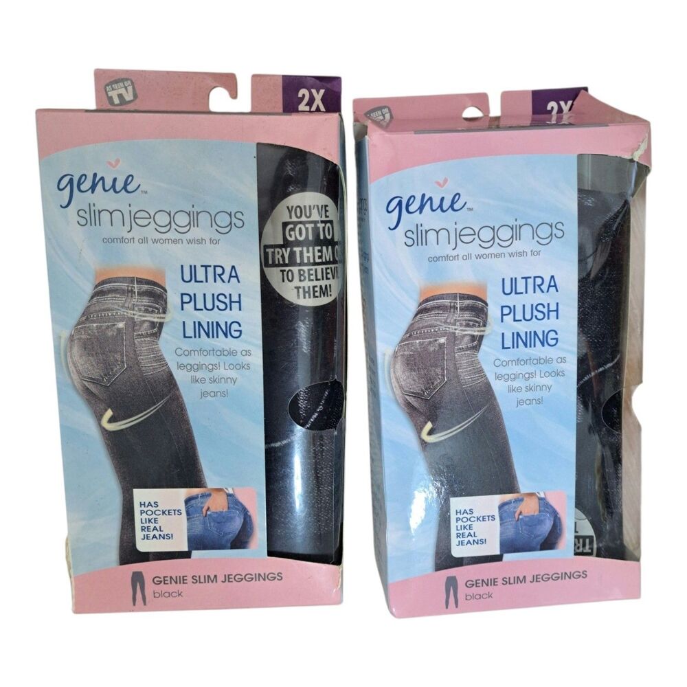 Genie 2Pk As Seen on TV Ultra Soft Plush Lining  Black Jeggings Women's 2X